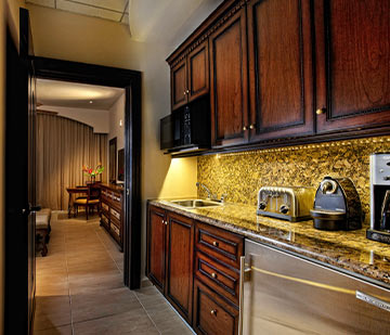 Riviera Maya Luxury Resorts with Kitchenette includes microwave, coffee maker, minibar, toaster.